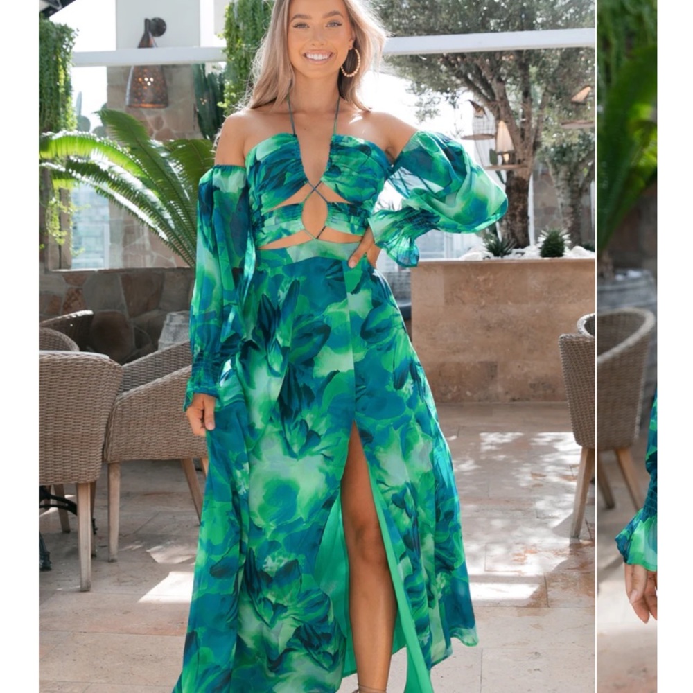 RUNAWAY the Label Karma Green Floral Maxi Dress